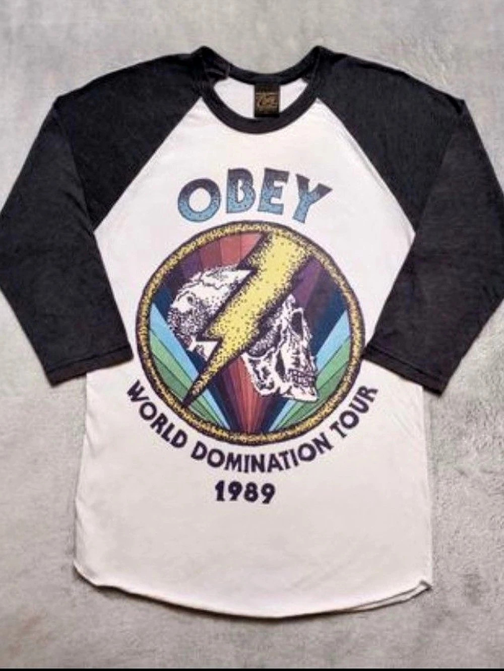 Obey World Domination Tour 1989 Graphic Raglan Long Sleeve White & Black Like